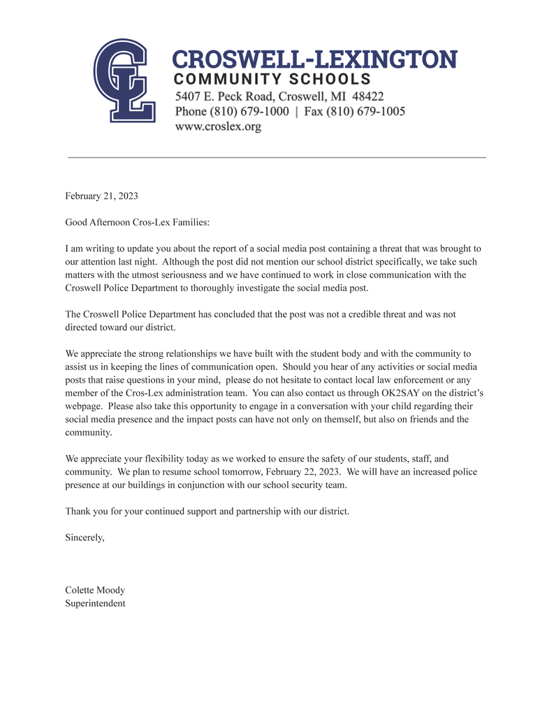 Live Feed CroswellLexington Middle School